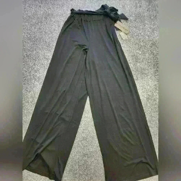 URBANOLOGY BLACK PAPERBAG WIDE LEG PANTS - Picture 2 of 8